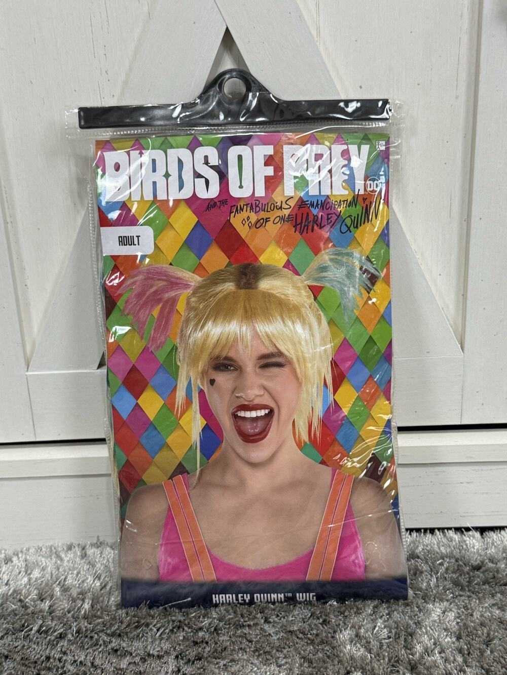 Birds Of Prey Harley Quinn Costume Wig Adult Blonde Pink Blue Pigtails Cosplay